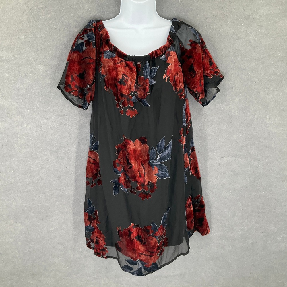 AS U Wish Dress Women Sz M Floral Velvet Burnout Sheer Black Dress Whimsigoth